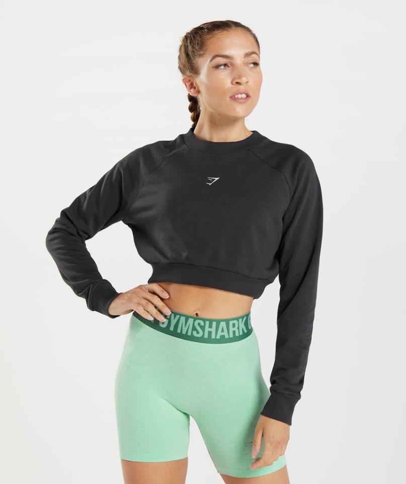 Bluzy Gymshark Treningowe Cropped Damskie Czarne | PL 549MAO